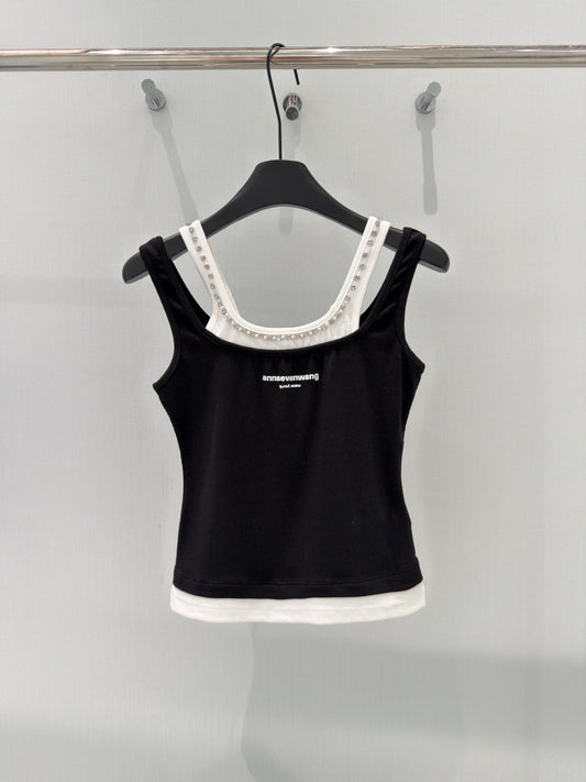 MiMi Layered square neck ribbed camisole
