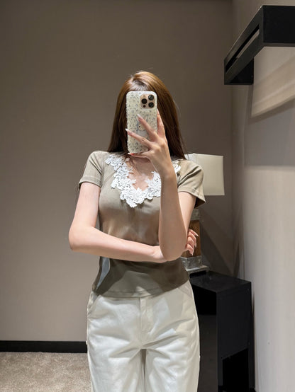 Dio  Ribbed Short Sleeve Top